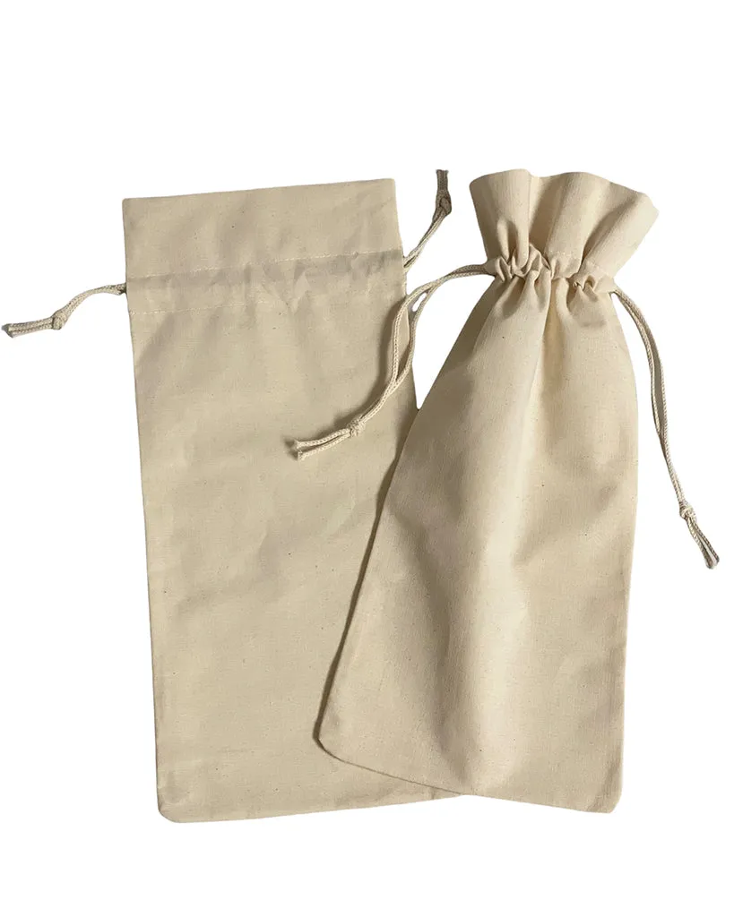 12 ct Cotton-Jute Natural Wine Bags with Drawstrings Closure - Single Bottle - By Dozen