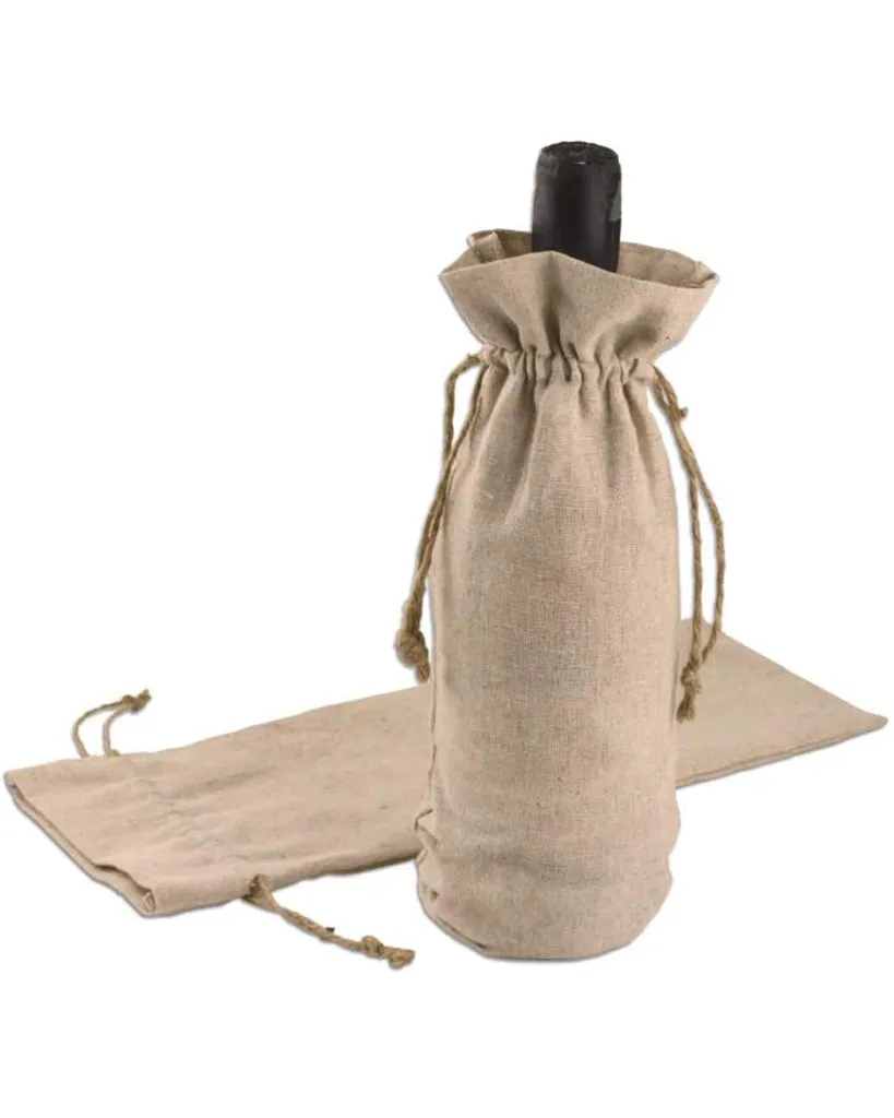 12 ct Cotton-Jute Natural Wine Bags with Drawstrings Closure - Single Bottle - By Dozen