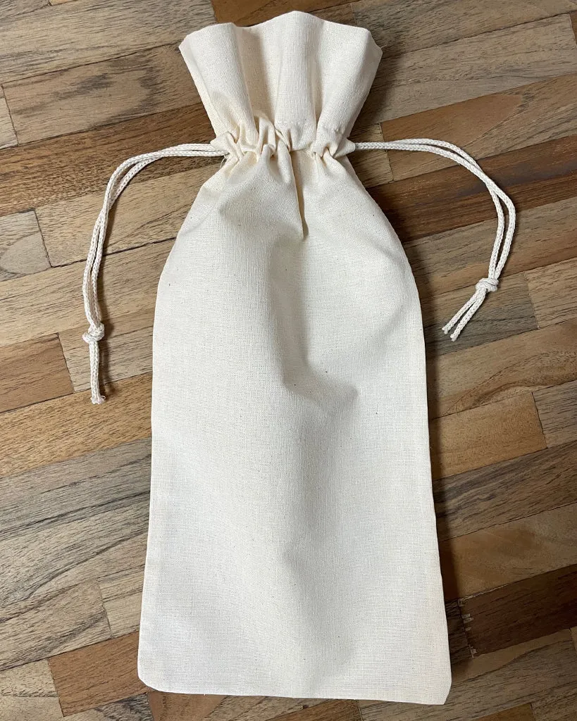 12 ct Cotton-Jute Natural Wine Bags with Drawstrings Closure - Single Bottle - By Dozen