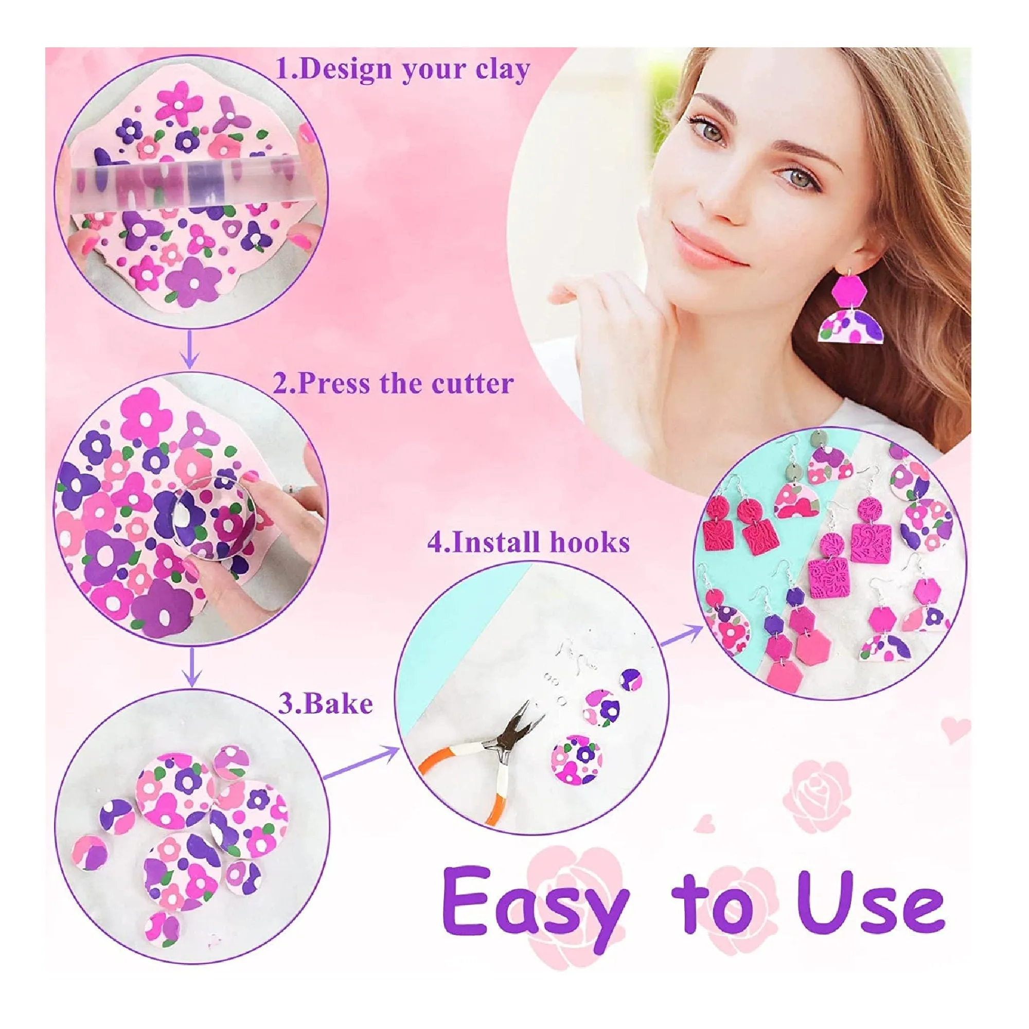 302 Piece Polymer Clay Earring Making Kit Includes 30 Polymer Clay Earring Cutter Molds