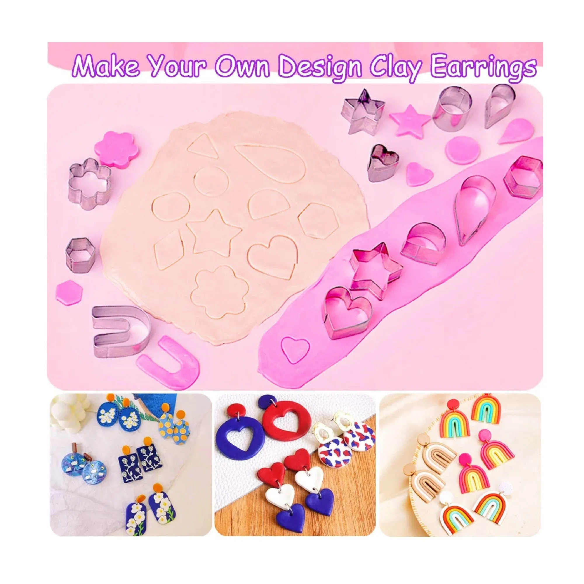 302 Piece Polymer Clay Earring Making Kit Includes 30 Polymer Clay Earring Cutter Molds