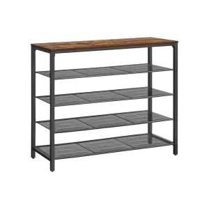 4 Shelf Industrial Shoe Rack Organizer, Brown & Black - VASAGLE