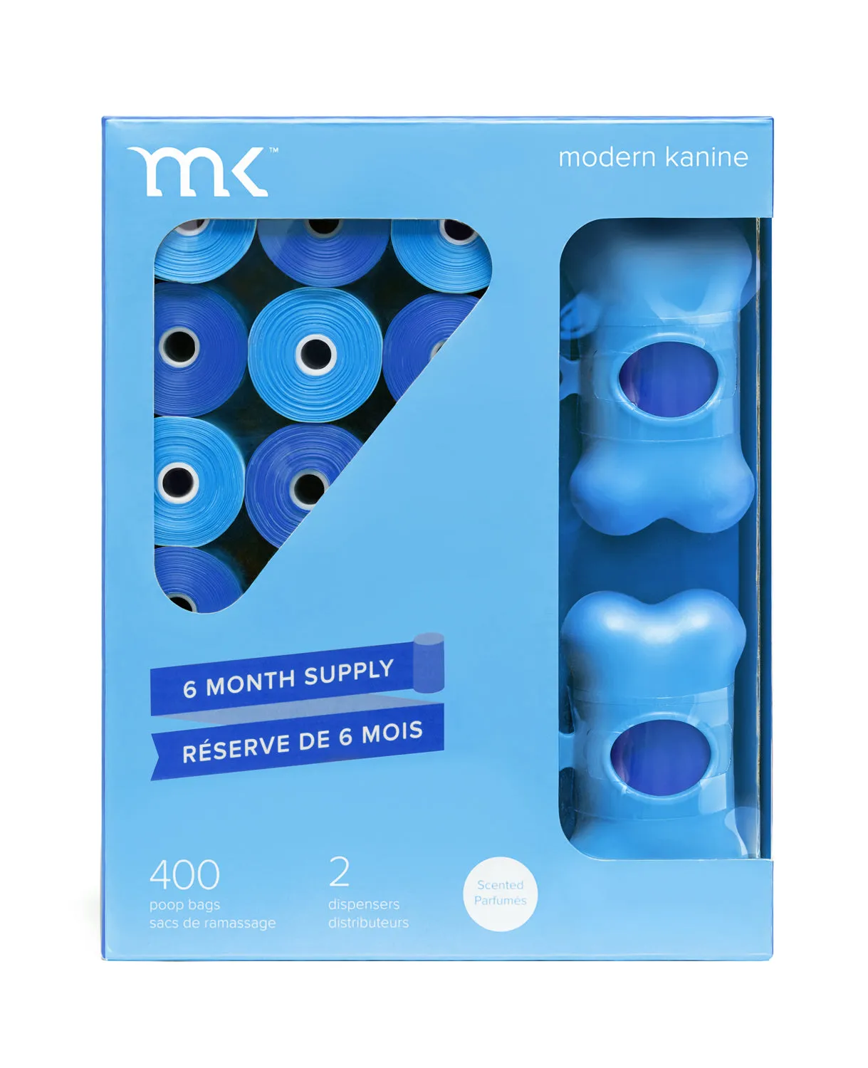 400-Count Modern Kanine® Dog Waste Bags, with 20 refill rolls and 2 Dispensers in Blue & Light Blue