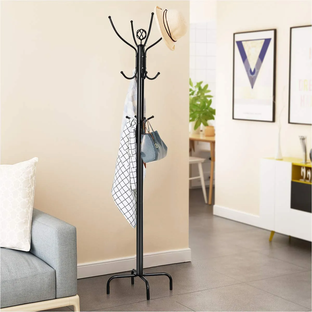 78" Coat Rack, Metal Frame Coat Tree, Free Standing Entryway Hat Coat Jacket Umbrella Holder