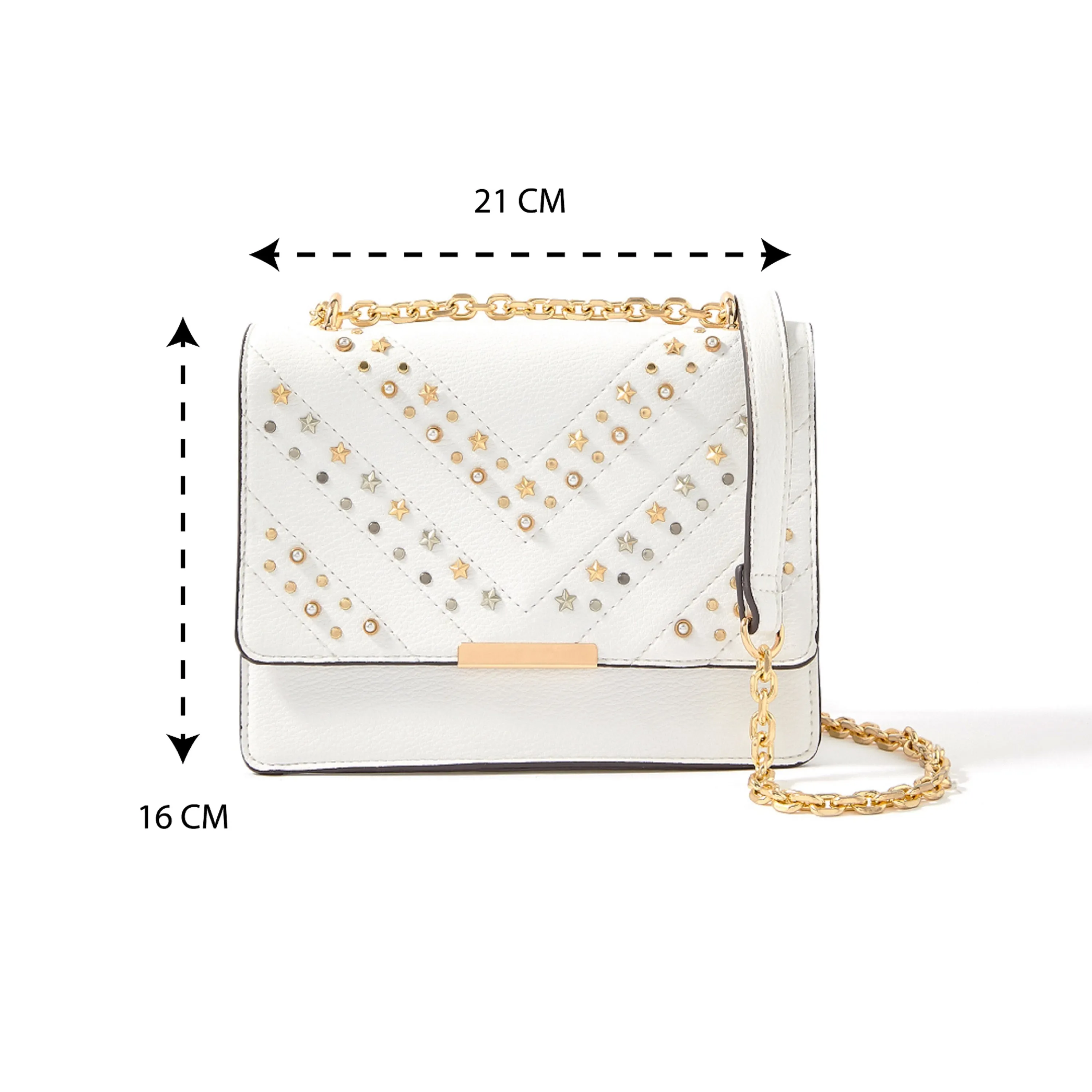 Accessorize London women's Faux Leather White Studded Shoulder Sling bag