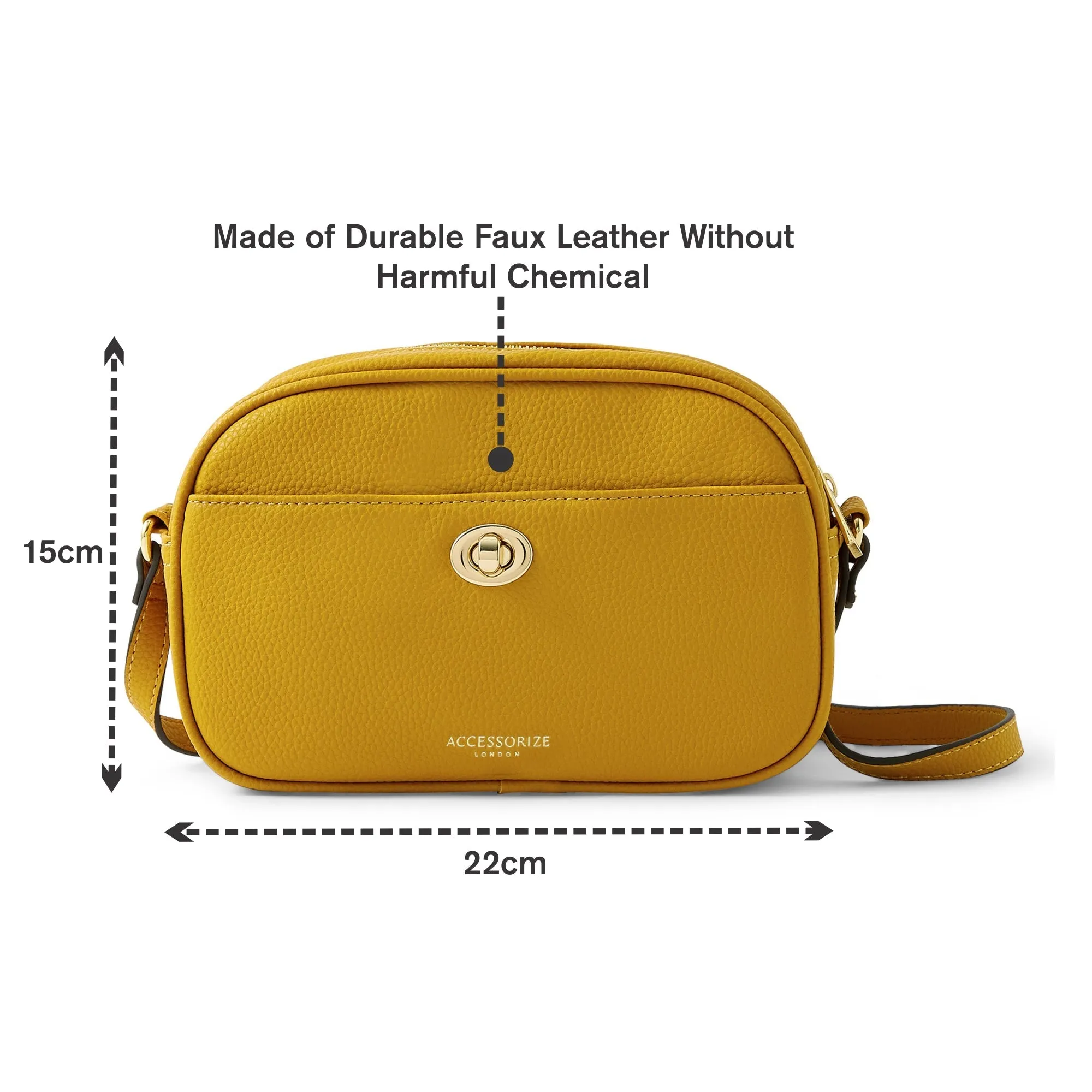 Accessorize London Women's Faux Leather Yellow Cara Crossbody Sling Bag