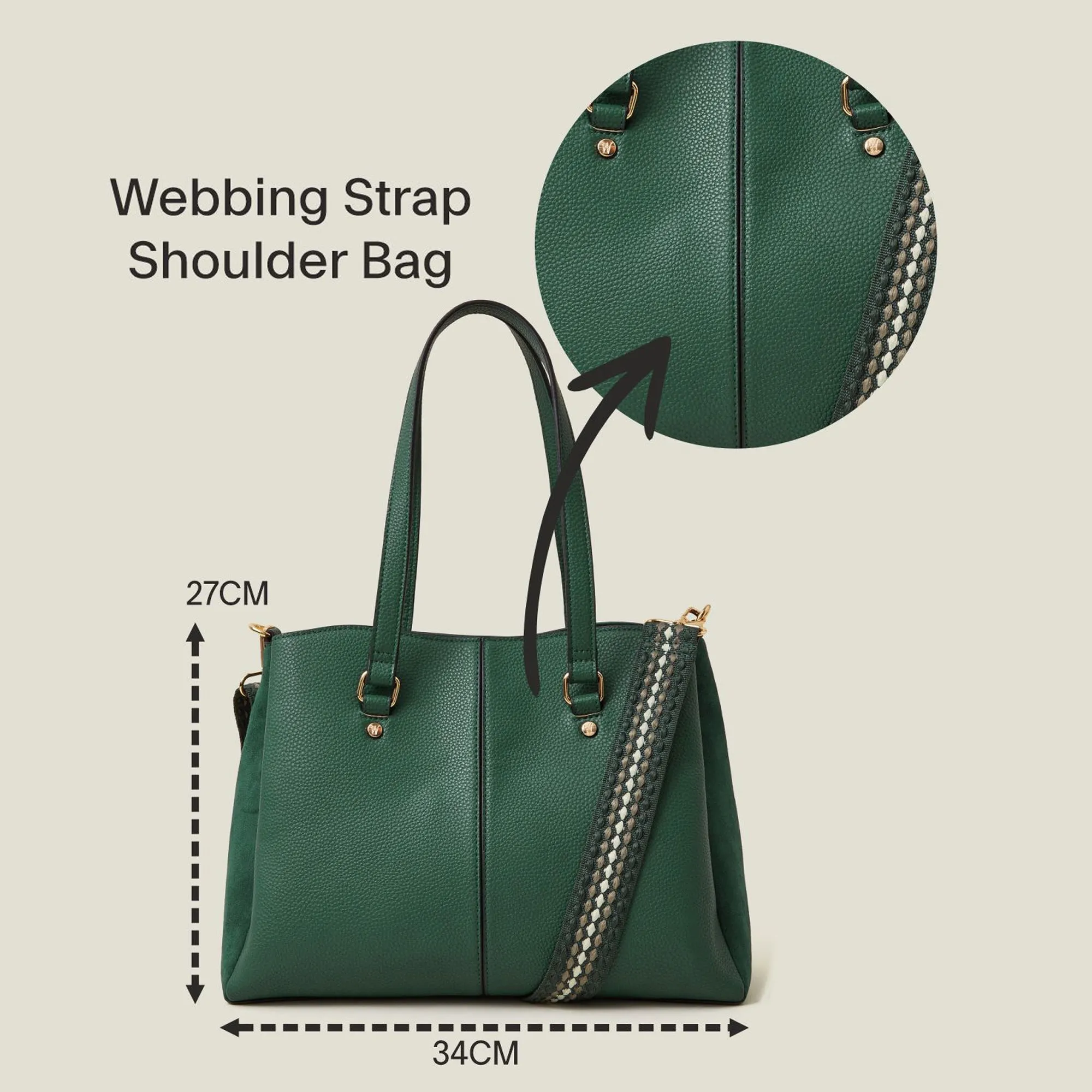 Accessorize London Women's Green Webbing Strap Shoulder Bag