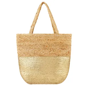 Accessorize London Women'S Sarah Woven Beach Tote Bag With Metallic Panel