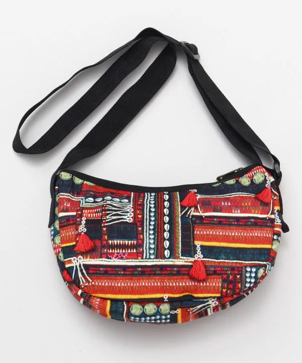 Akha Textile Print Crescent Shoulder Bag