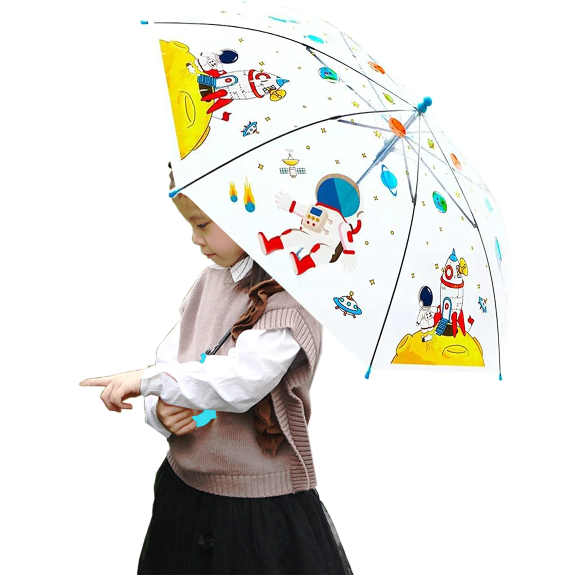 Babymoon Space Designer Transparent Automatic Kids Umbrella 2 To 10 Y | Blue