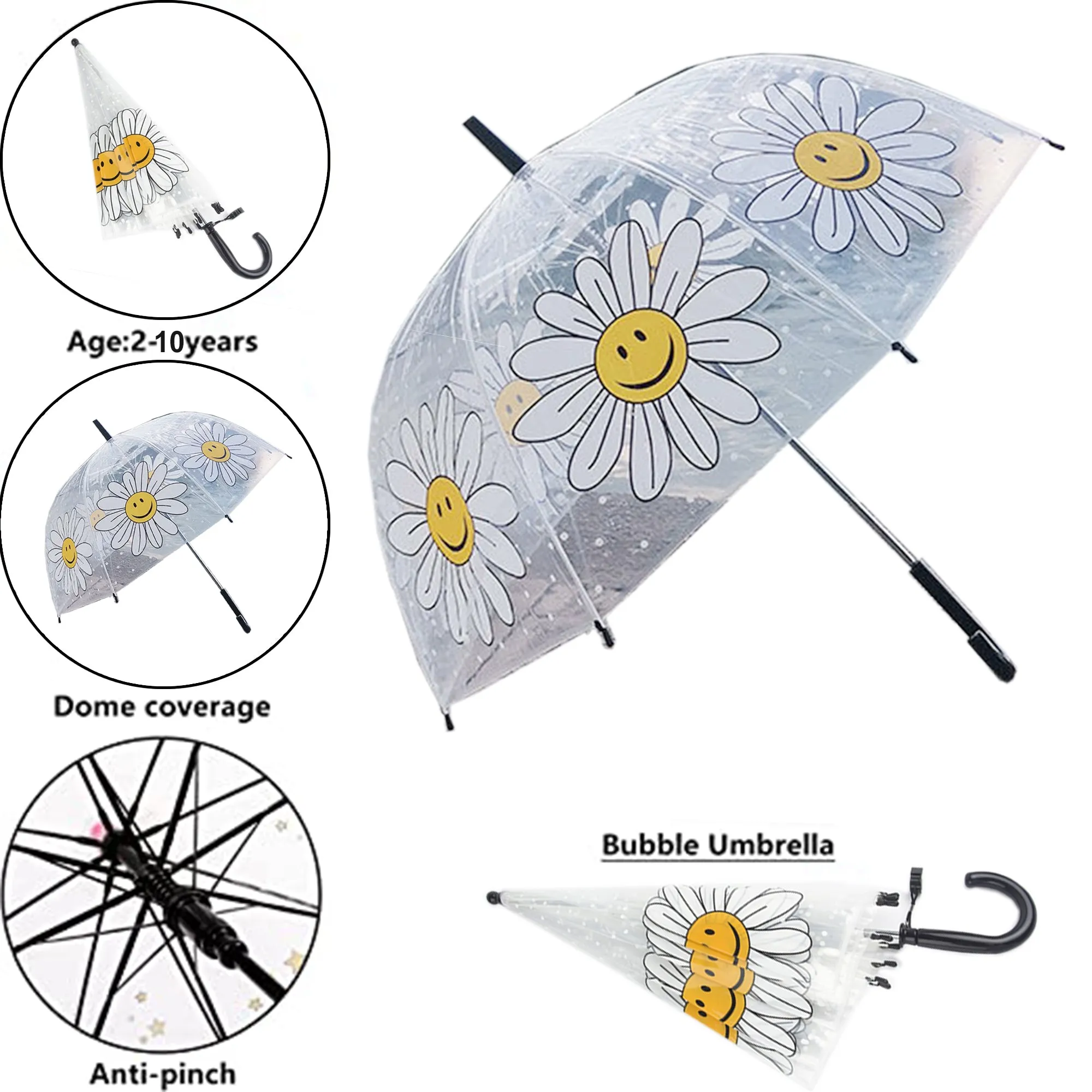 Babymoon Sunflower Designer Transparent Automatic Kids Umbrella 2 To 10 Y | Yellow