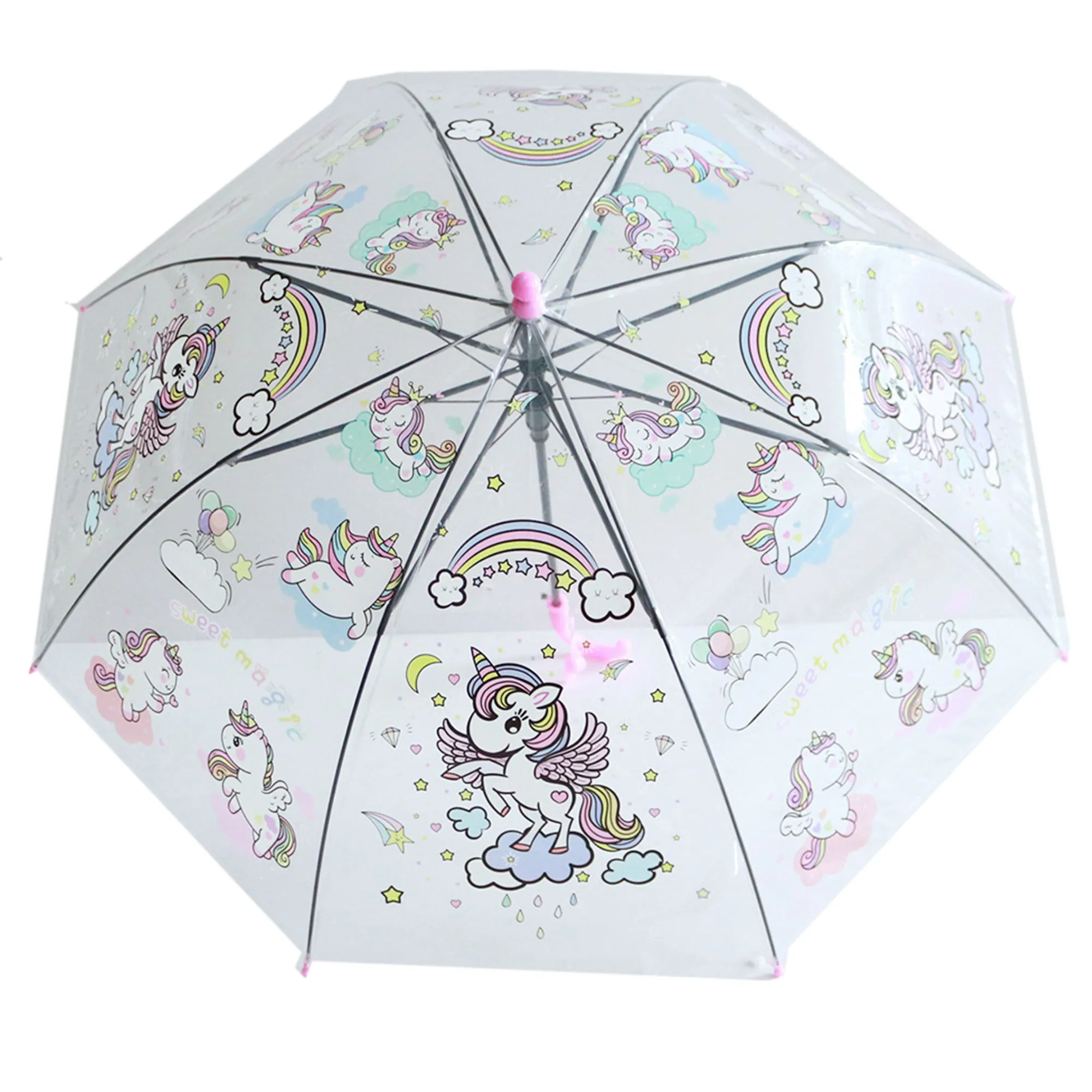 Babymoon Unicorn Designer Transparent Automatic Kids Umbrella 2 To 10 Y | Pink