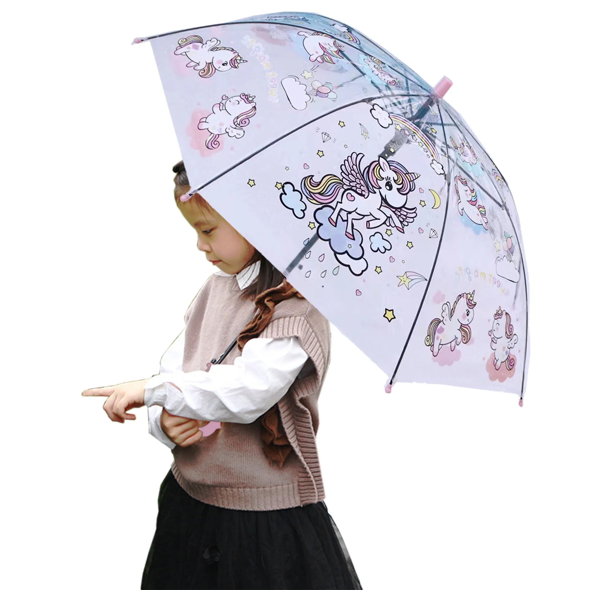 Babymoon Unicorn Designer Transparent Automatic Kids Umbrella 2 To 10 Y | Pink