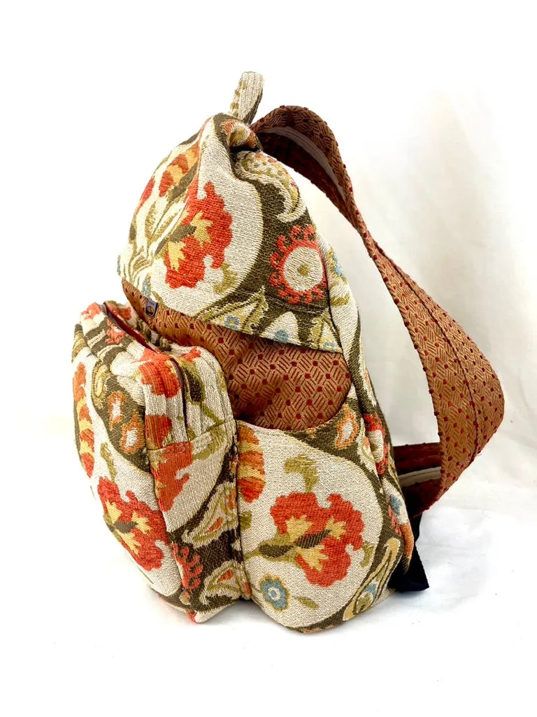 Backpack, Large Ivory Floral Tapestry