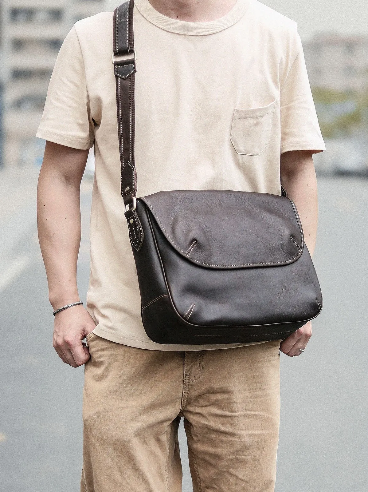 Black Leather Mens Casual 10'' Courier Bags Messenger Bags Dark Coffee Gray Postman Bag For Men