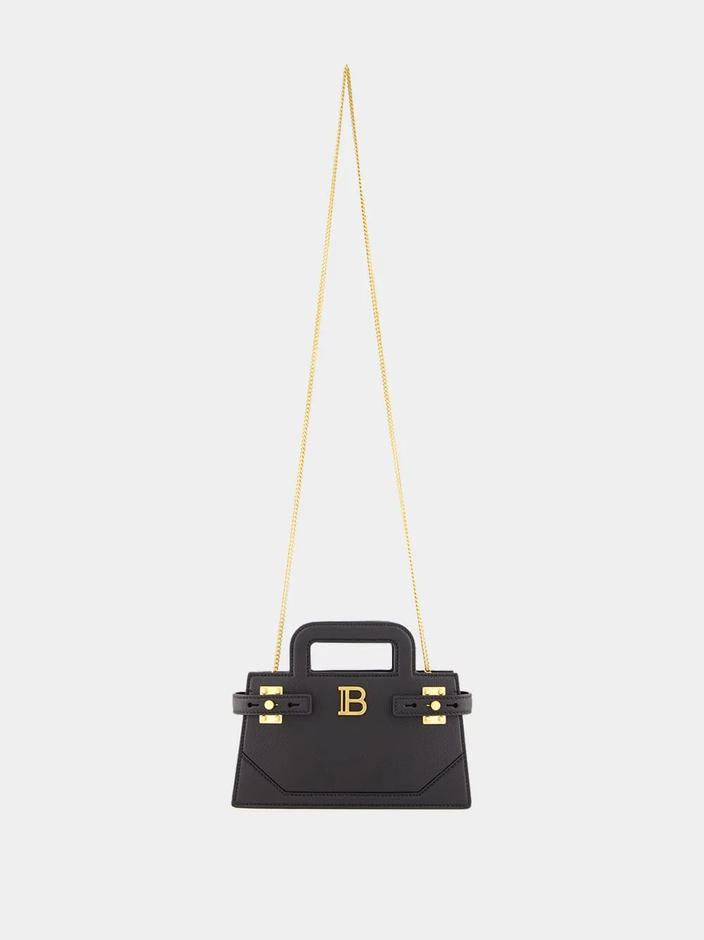 Black Small B-Buzz Top Handle Bag in Grained Leather