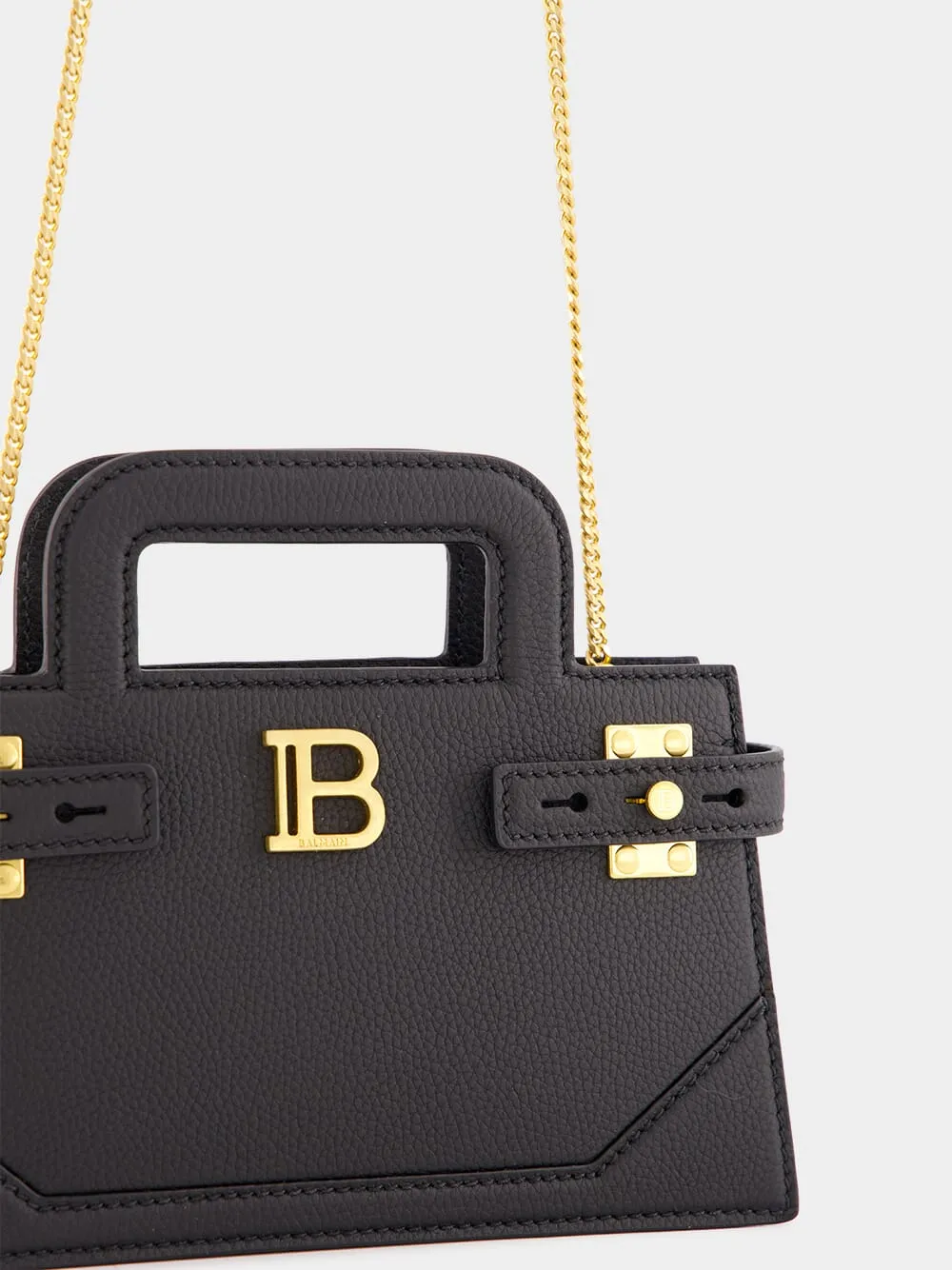 Black Small B-Buzz Top Handle Bag in Grained Leather