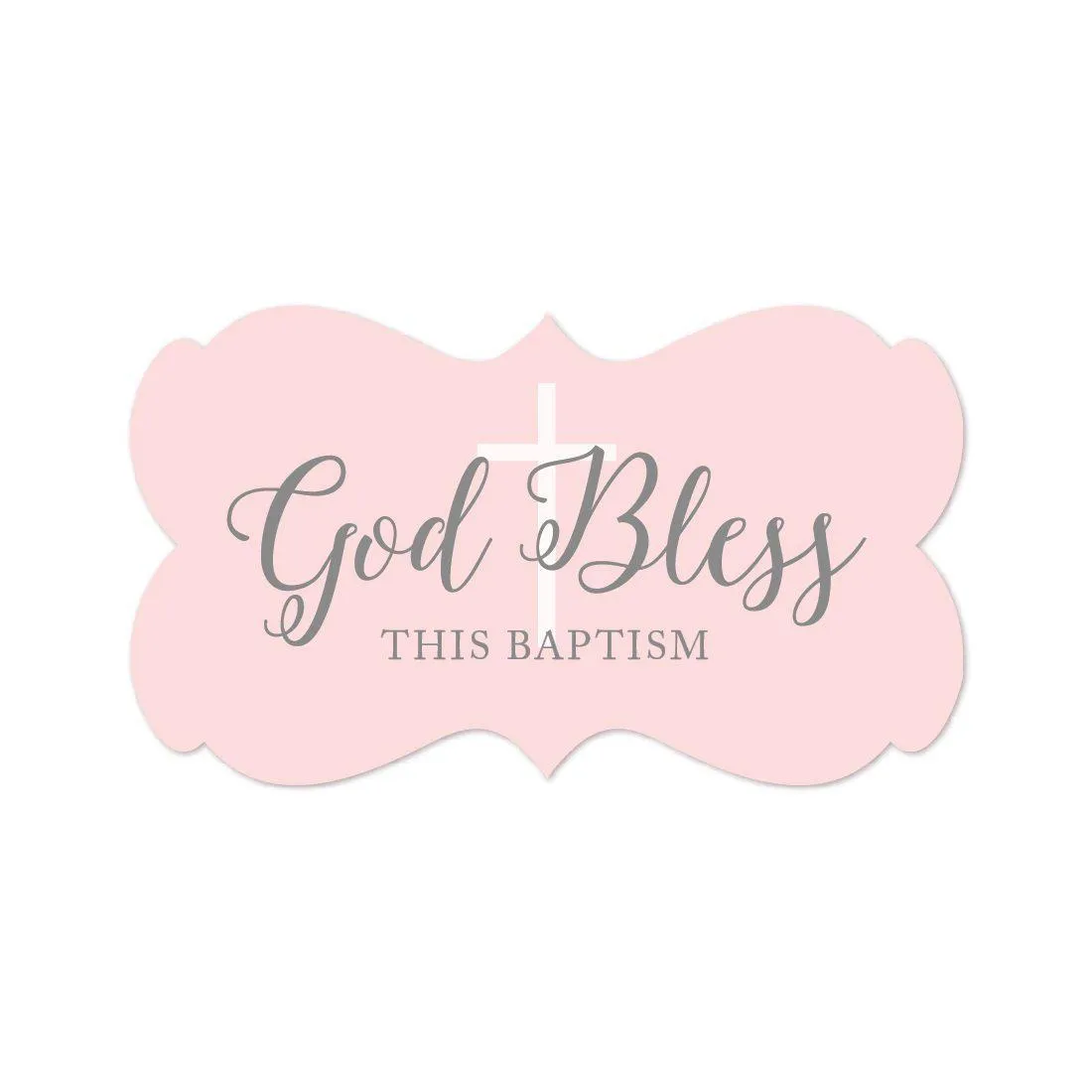 Blush Pink and Gray Baby Girl Baptism Fancy Frame Label Stickers, God Bless This Baptism