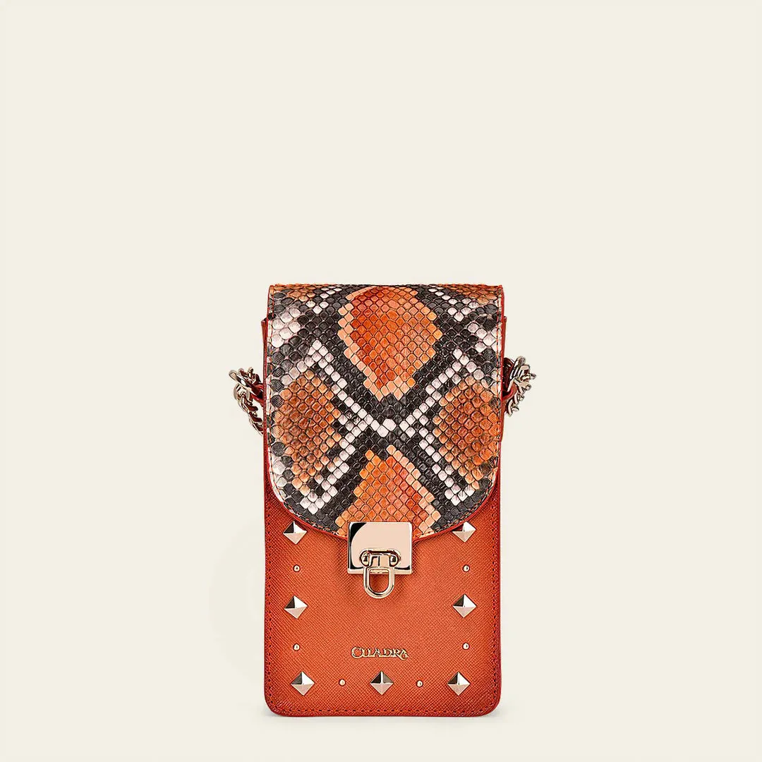 BOD38PI - Cuadra orange casual fashion python smartphone wallet bag for women