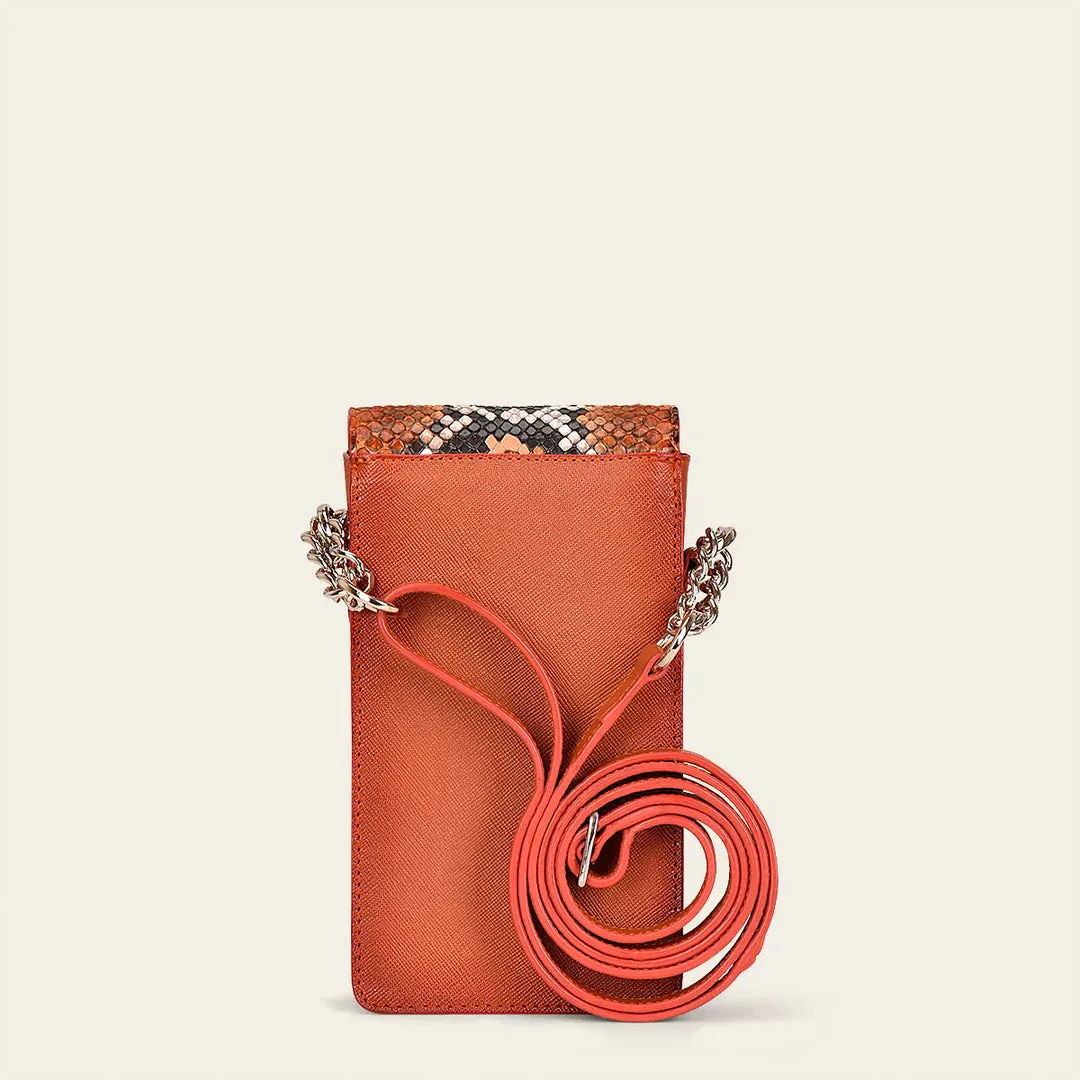 BOD38PI - Cuadra orange casual fashion python smartphone wallet bag for women