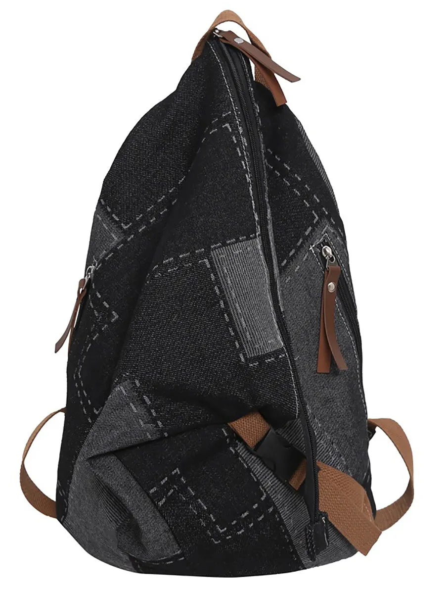 Casual Patch Spliced Denim Backpack