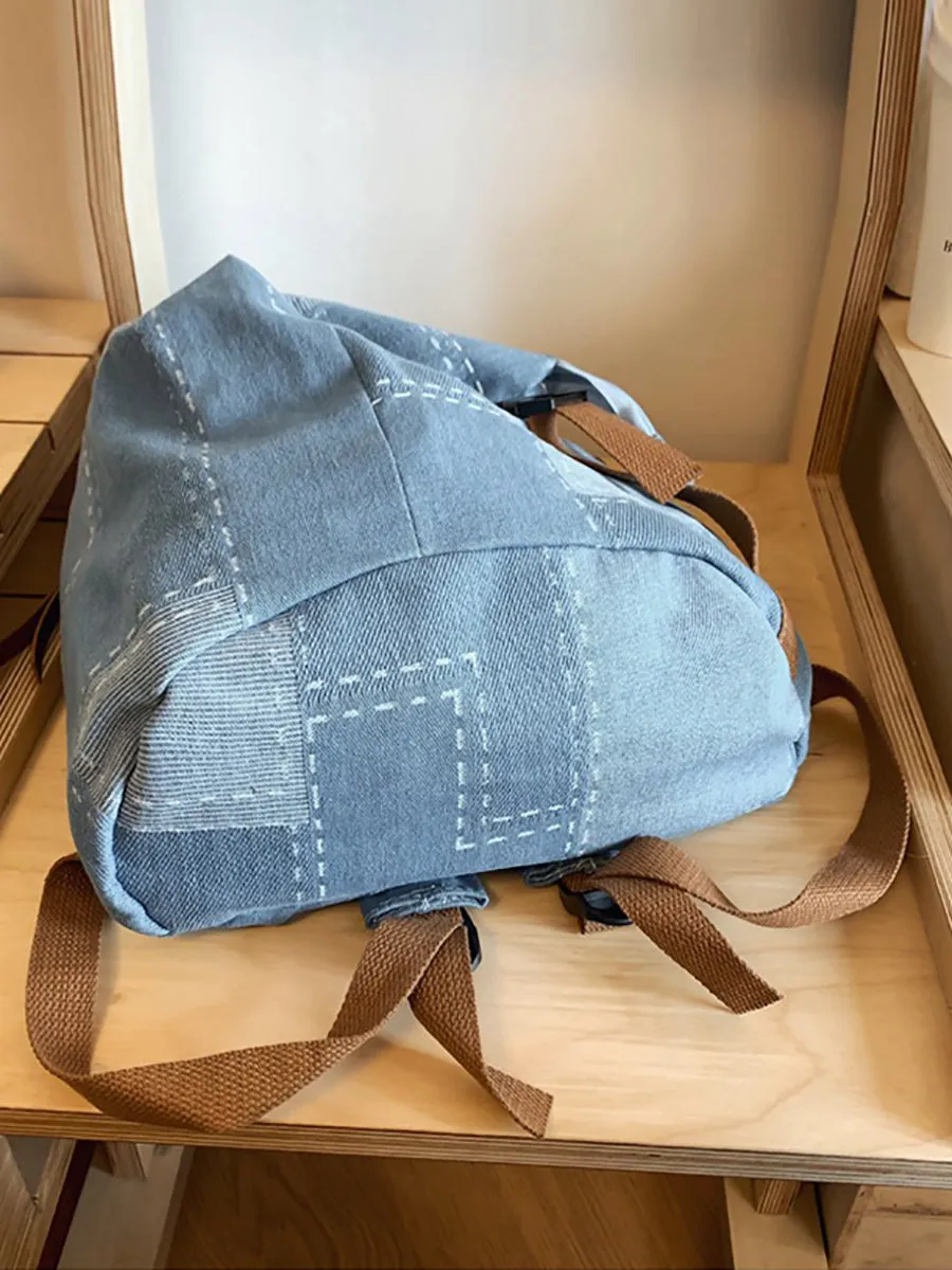 Casual Patch Spliced Denim Backpack