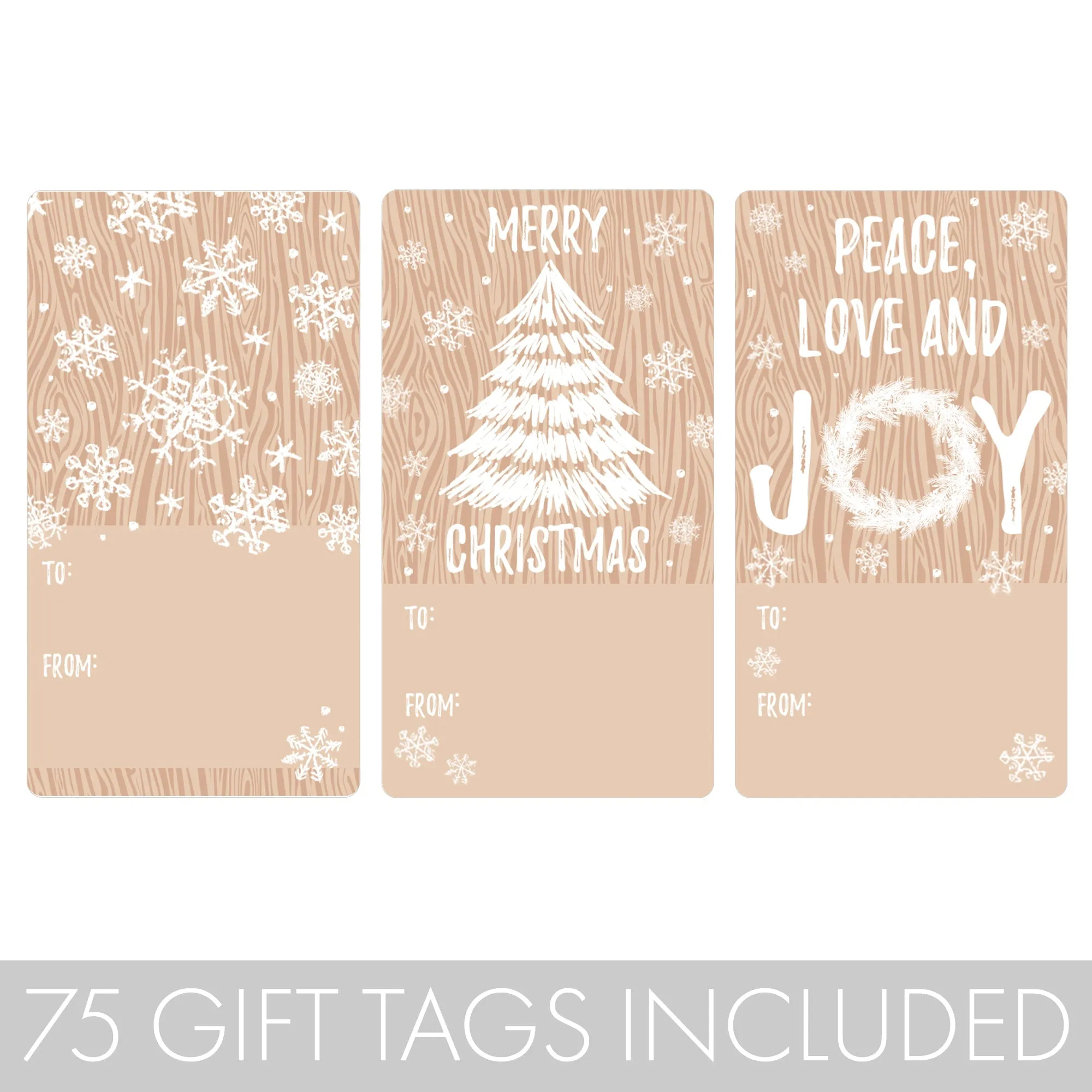 Christmas Gift Tag Stickers: Classic Woodgrain Rustic – 75 Labels