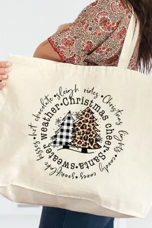 Circle Trees Christmas Cheer Canvas Jumbo Tote