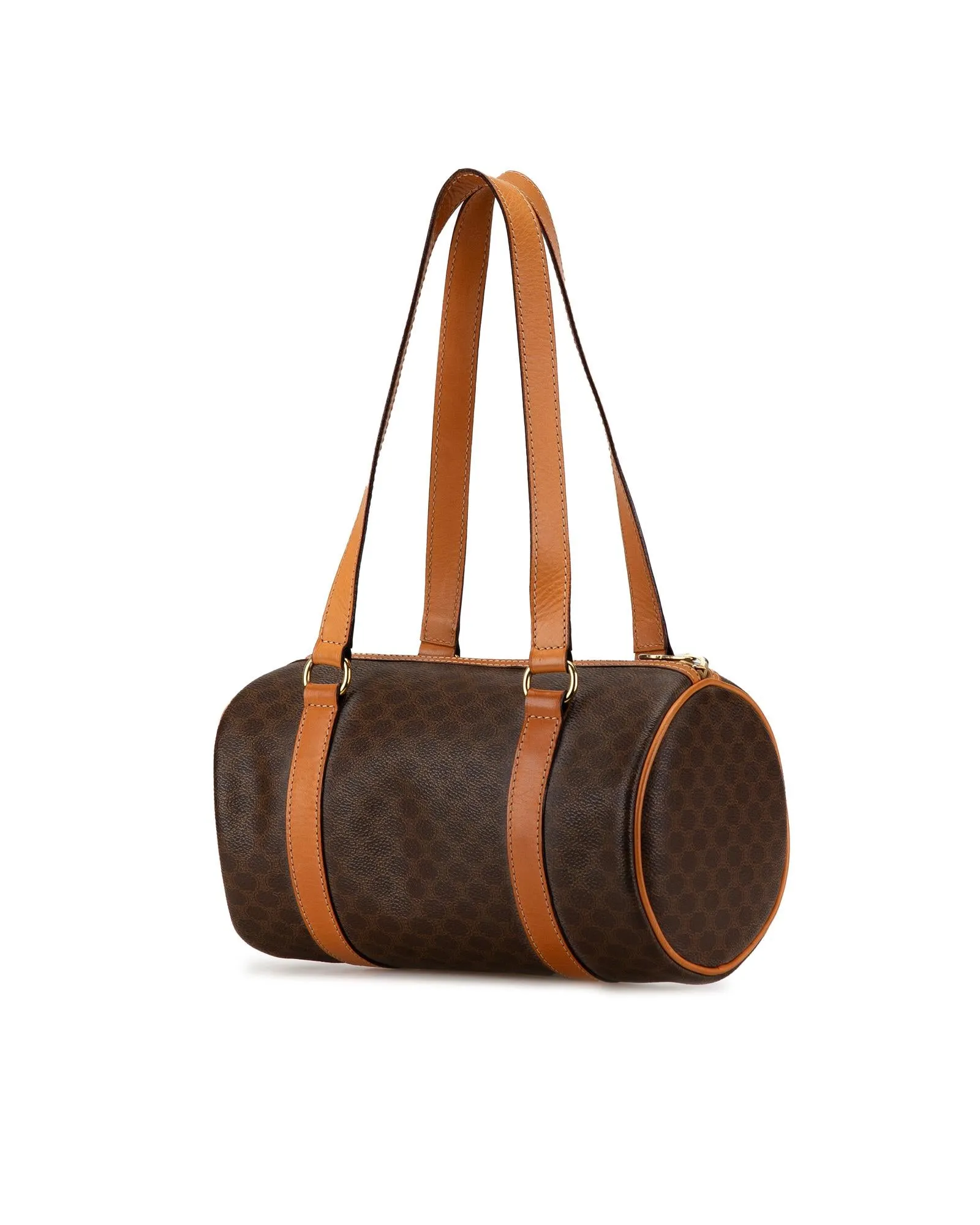 Coated Canvas Boston Bag with Leather Trim and Top Zip Closure