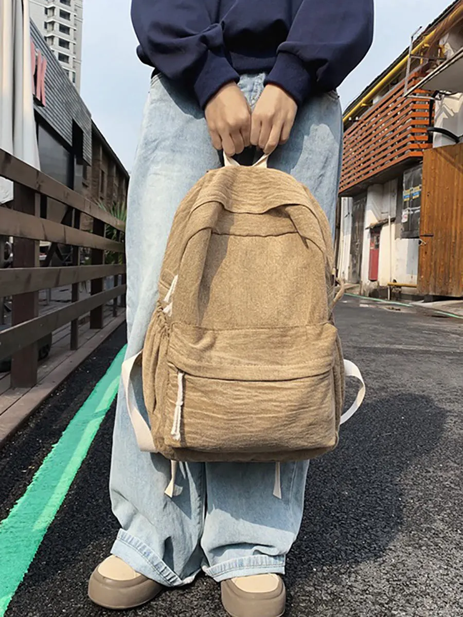 Couple Casual Solid Canvas Zipper Backpack XX1045