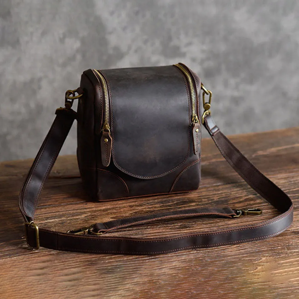 Dazzlo Rustic Leather Camera Bag - Coffee - 8"