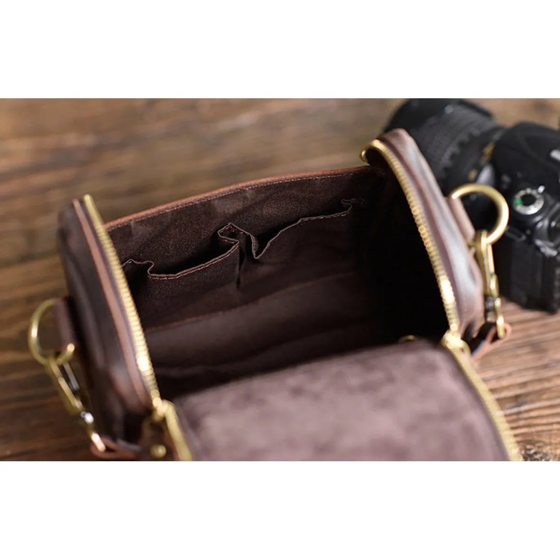 Dazzlo Rustic Leather Camera Bag - Coffee - 8"