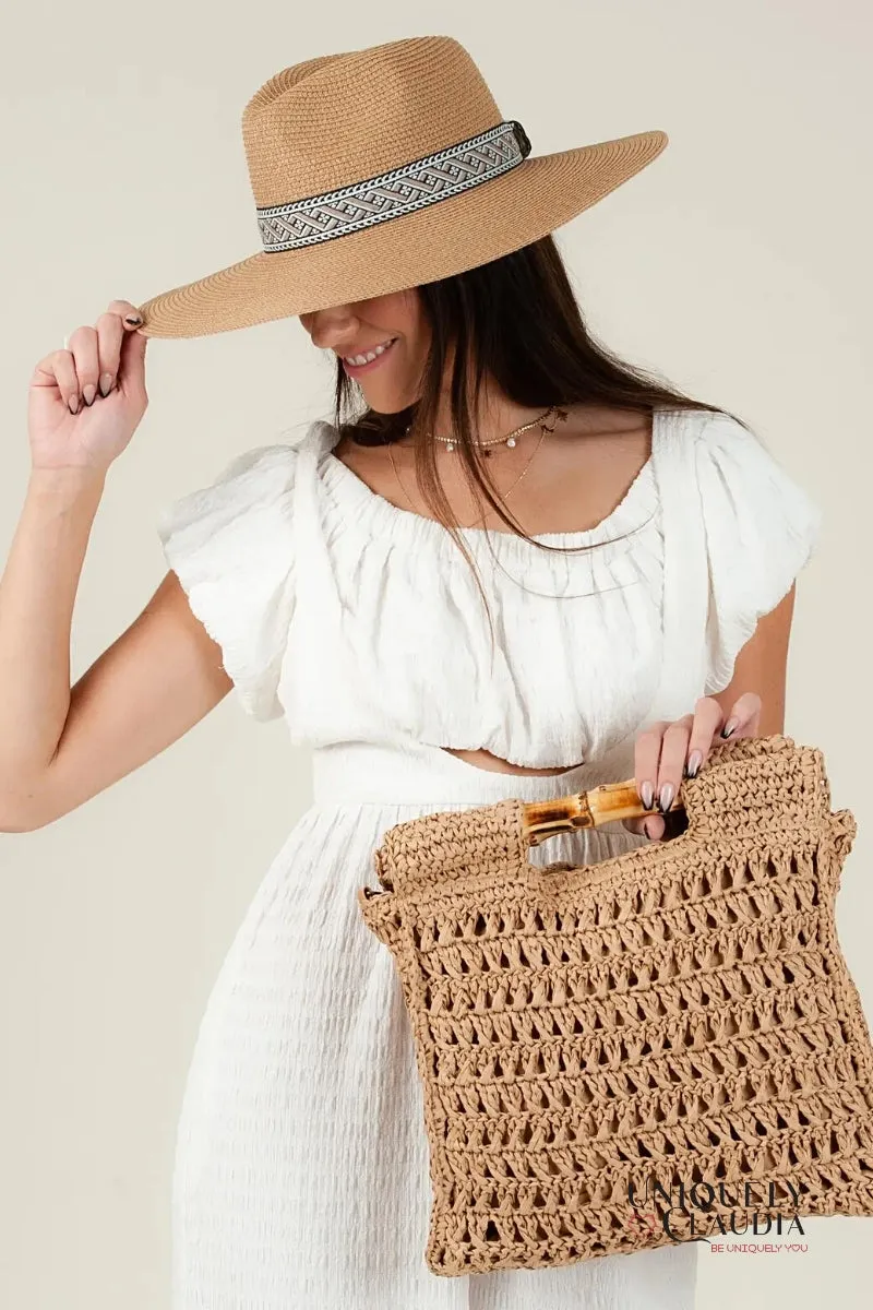 Dewi Bamboo Handle Straw Tan Bag