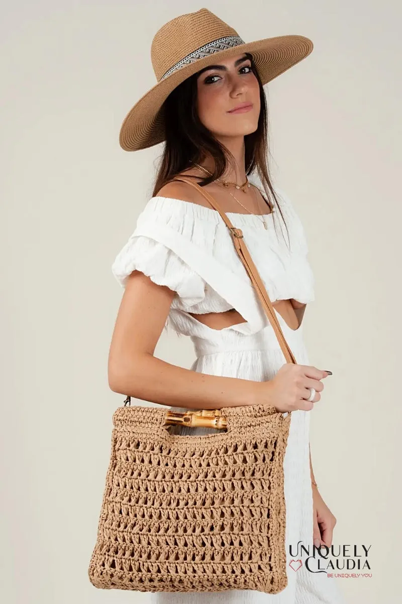 Dewi Bamboo Handle Straw Tan Bag