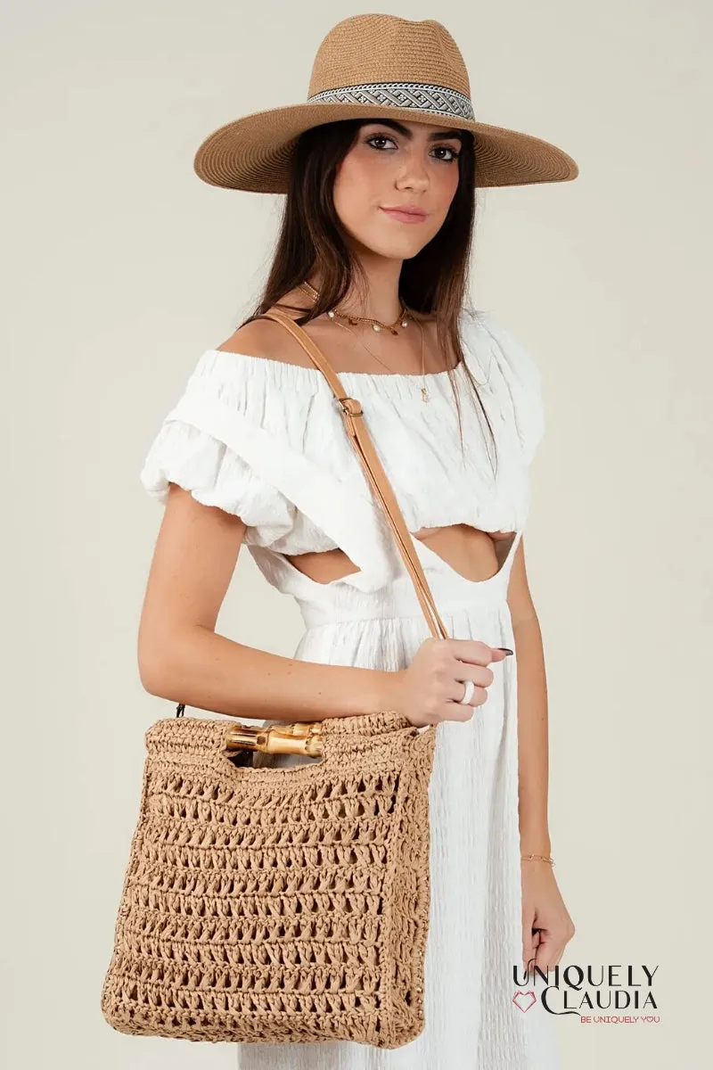 Dewi Bamboo Handle Straw Tan Bag