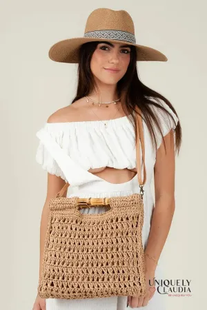 Dewi Bamboo Handle Straw Tan Bag