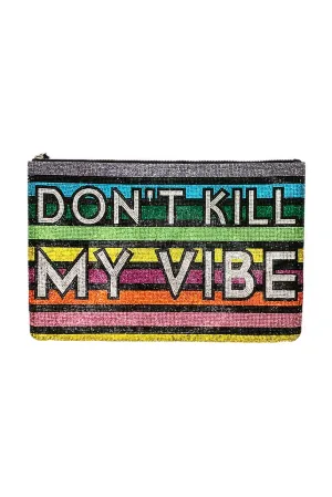 Don'T Kill My Vibe Rhinestone Maxi Zip Pochette