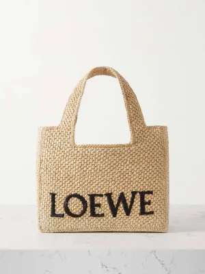 Embroidered raffia tote