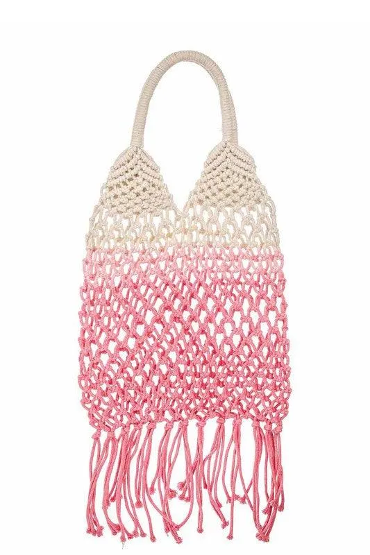 FINAL SALE -  Mermaid Dip Dye Fringe Knit Bag