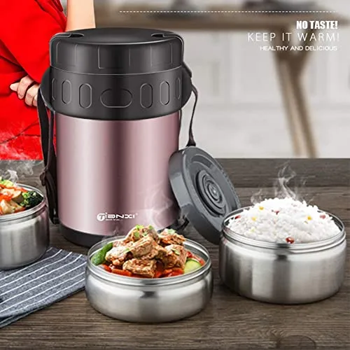 Food,Vacuum Insulated Stainless Steel Food Jar,2L Food Thermos with Compartment with Insulated Lunch Bag for Adult and Kids