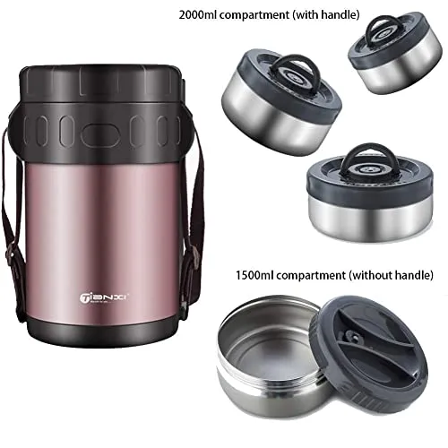 Food,Vacuum Insulated Stainless Steel Food Jar,2L Food Thermos with Compartment with Insulated Lunch Bag for Adult and Kids