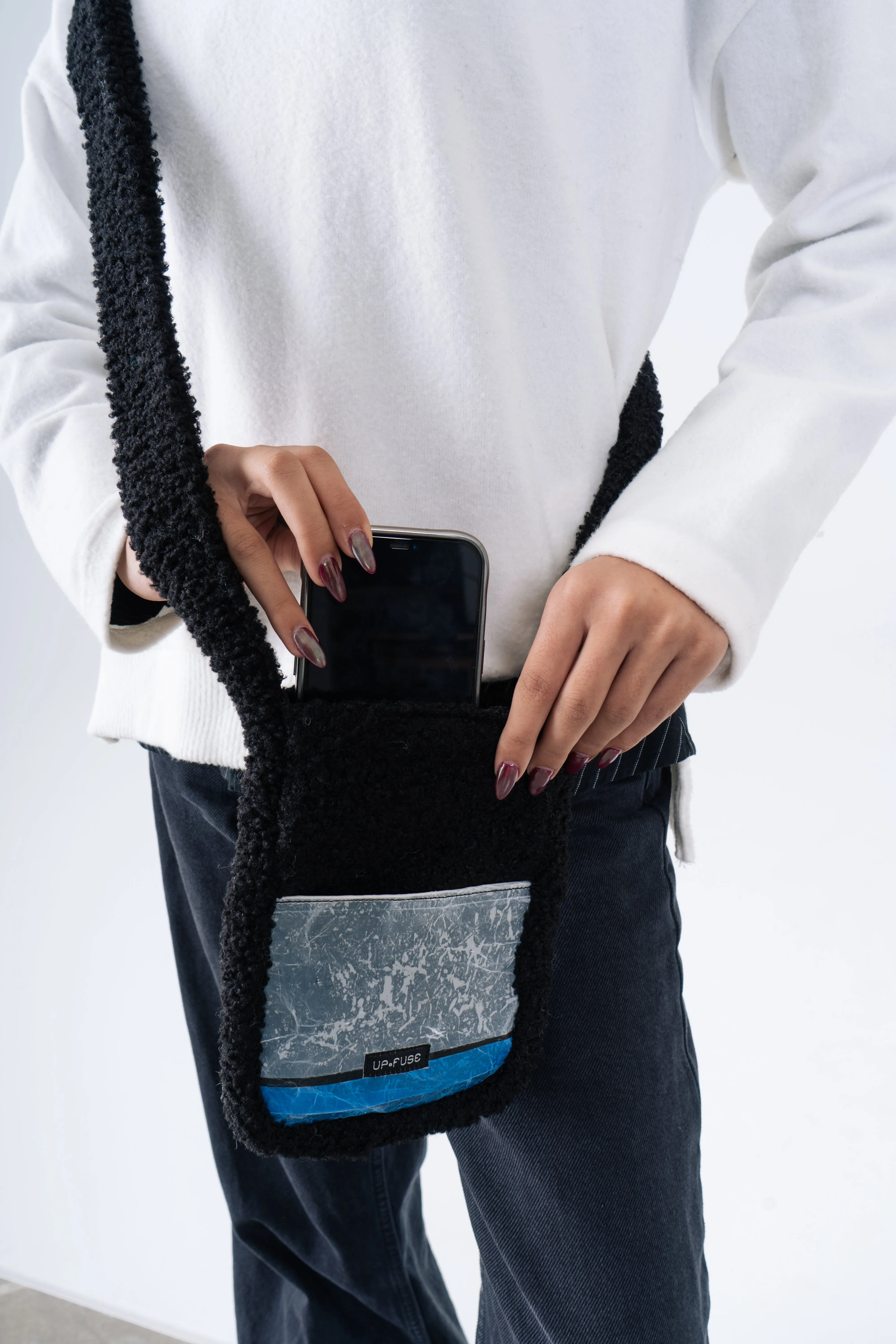 Fur Cross Bag in Blue Blocks