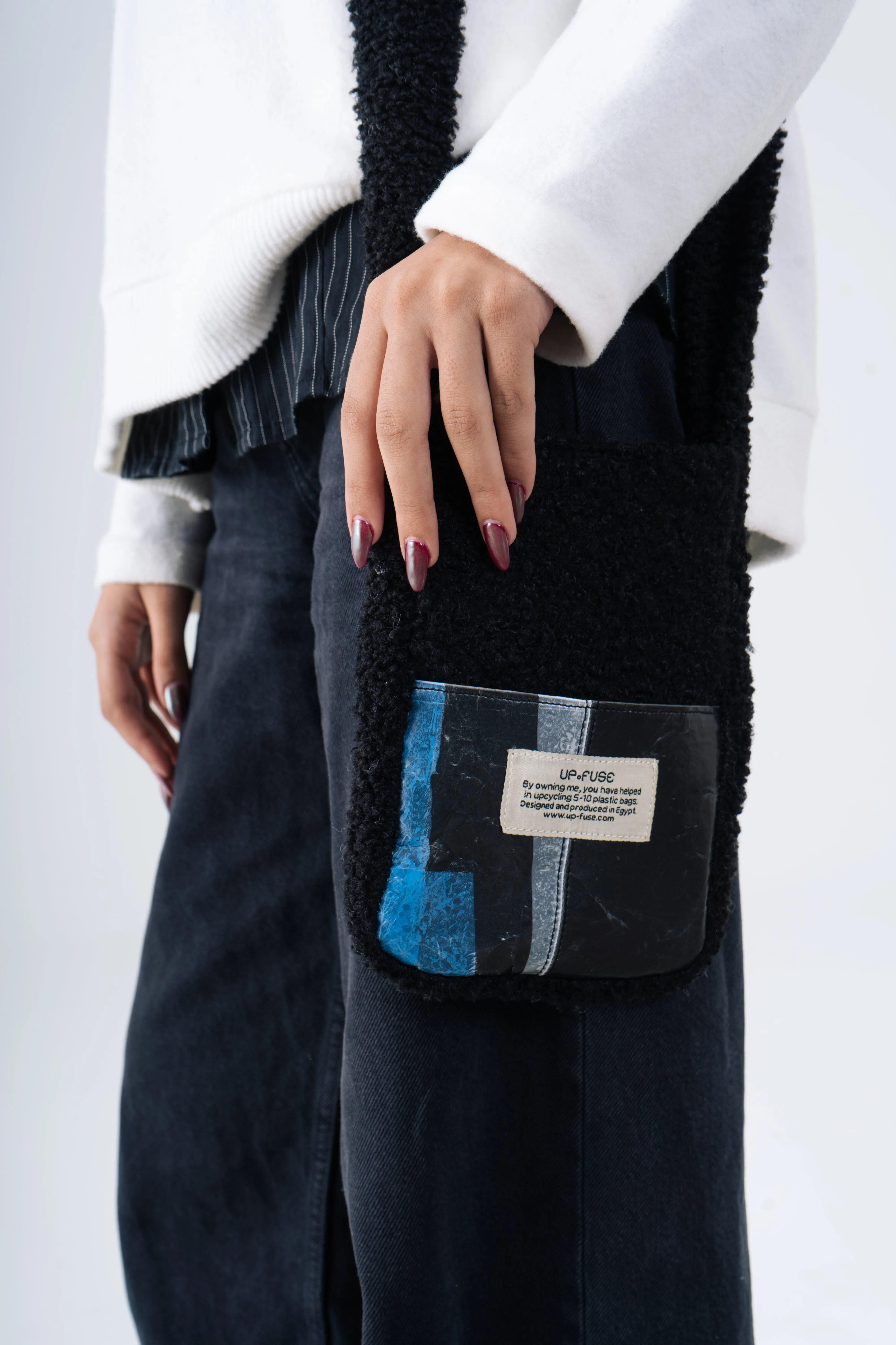 Fur Cross Bag in Blue Blocks