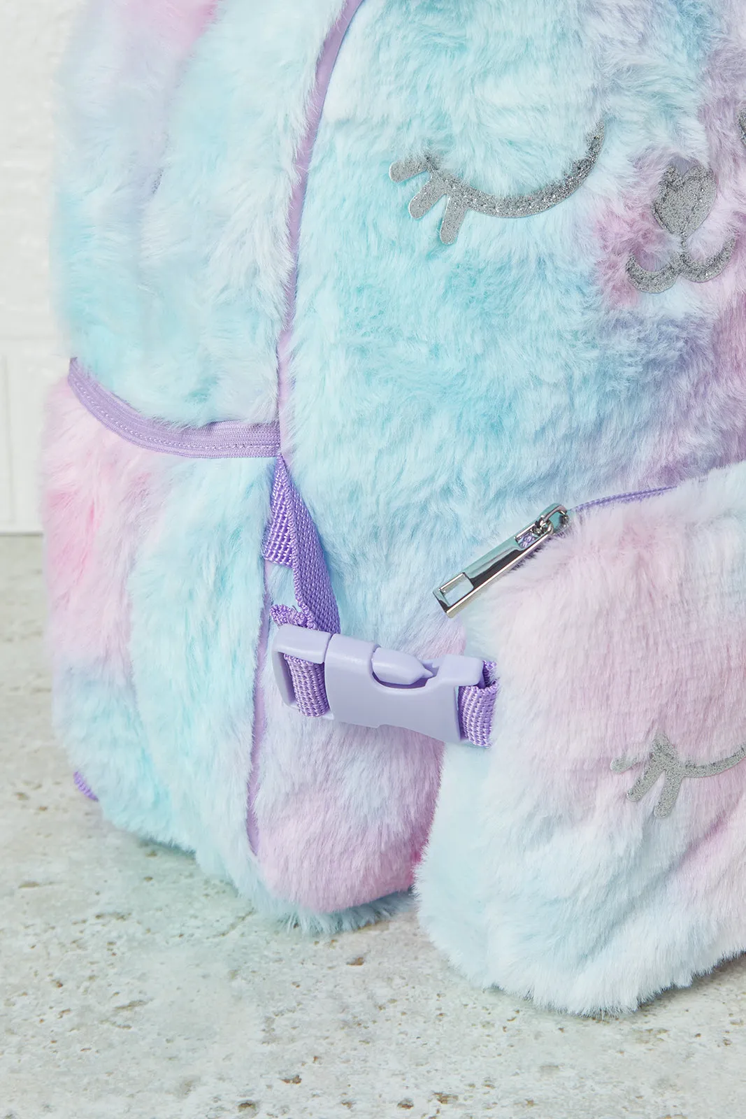 Girls Purple Faux Fur Backpack