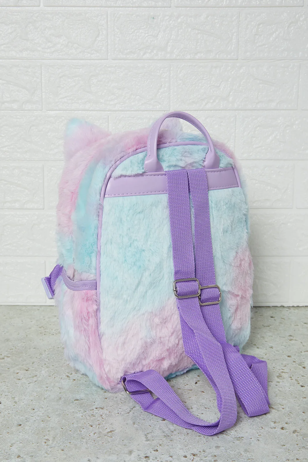 Girls Purple Faux Fur Backpack