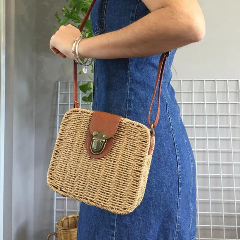 Hand-Woven Candy Color Women Straw Bag