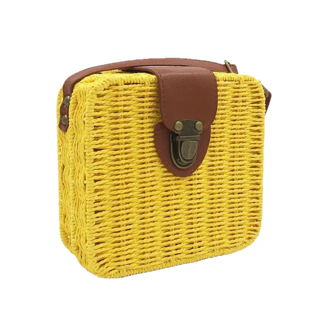 Hand-Woven Candy Color Women Straw Bag