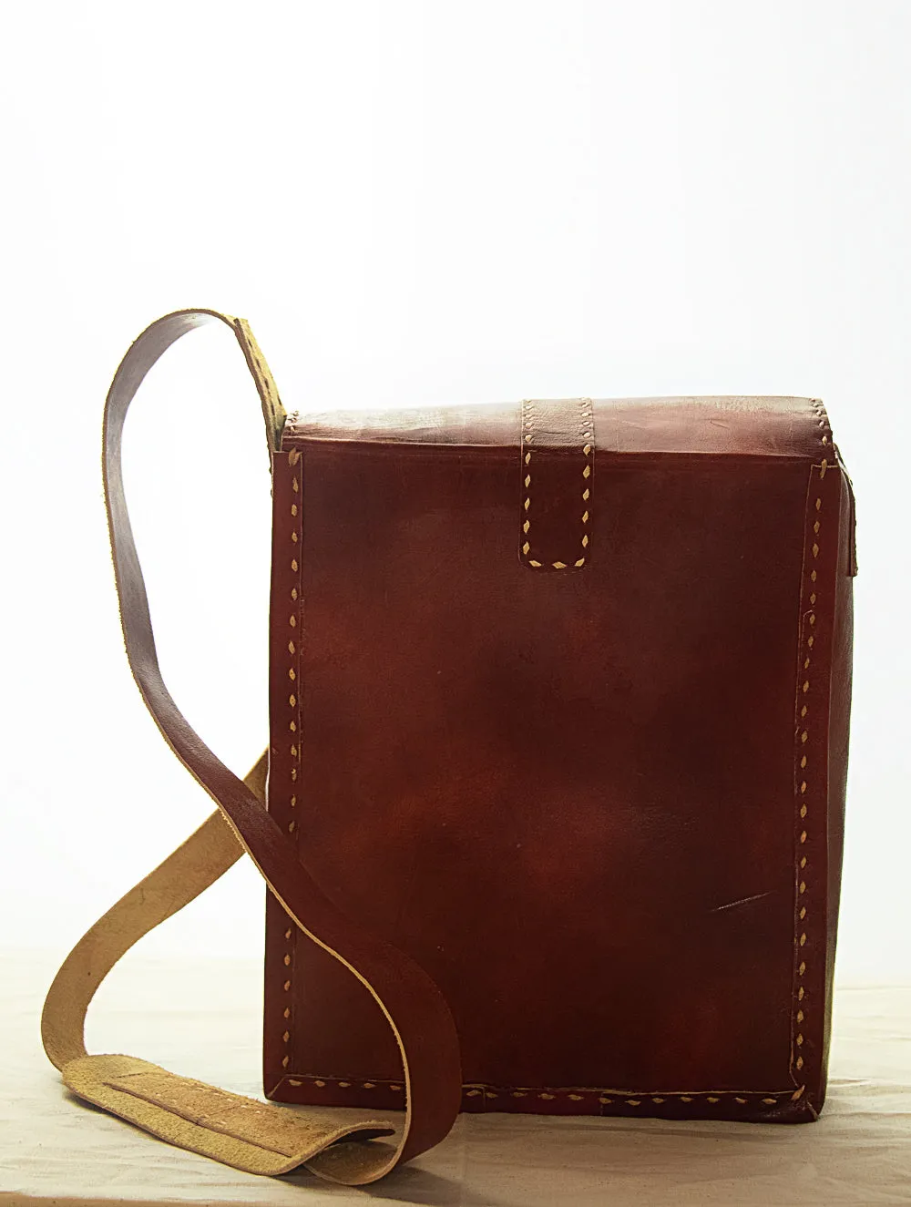 Handcrafted Leather Cross-Body Bag with Hand Stitch Detail