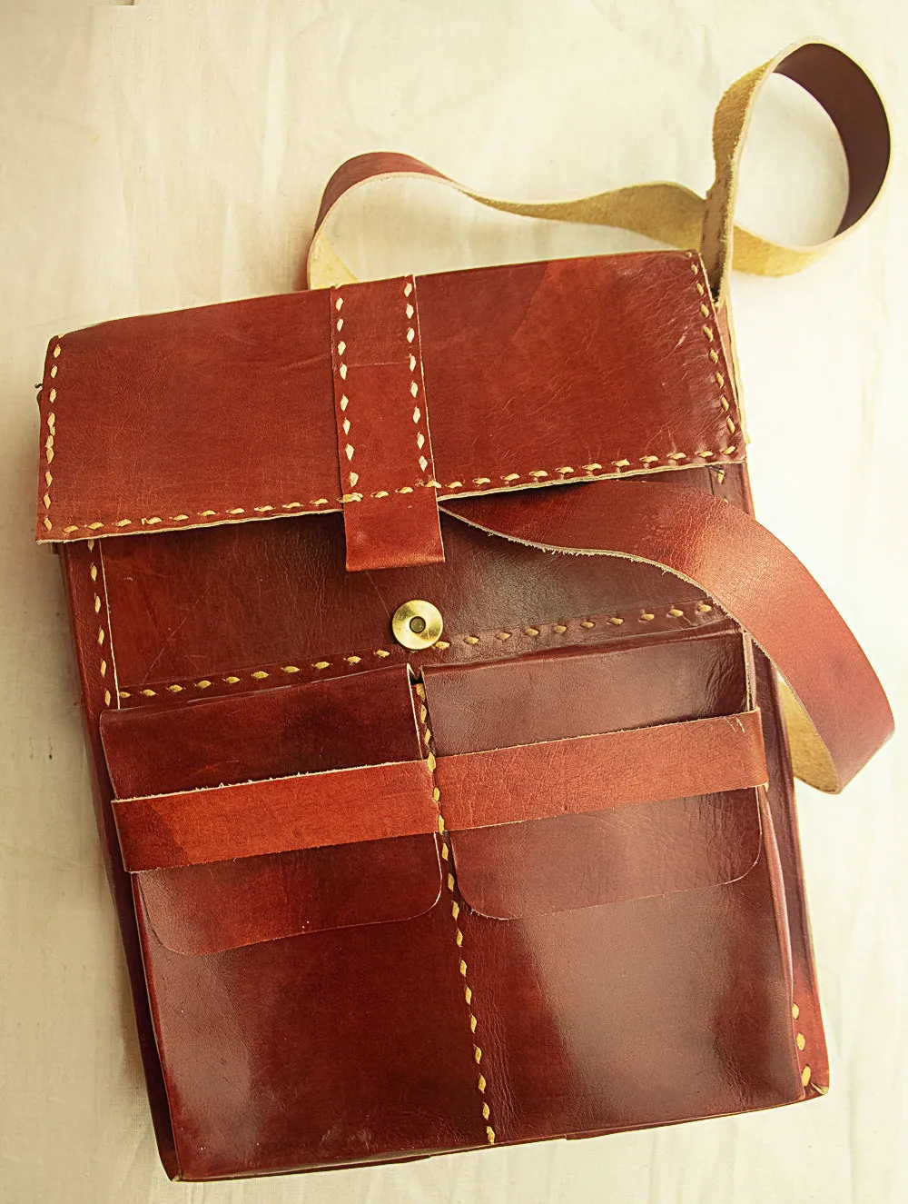 Handcrafted Leather Cross-Body Bag with Hand Stitch Detail