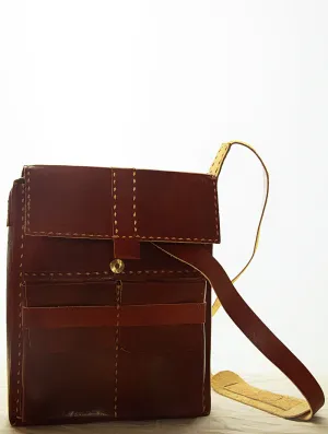 Handcrafted Leather Cross-Body Bag with Hand Stitch Detail